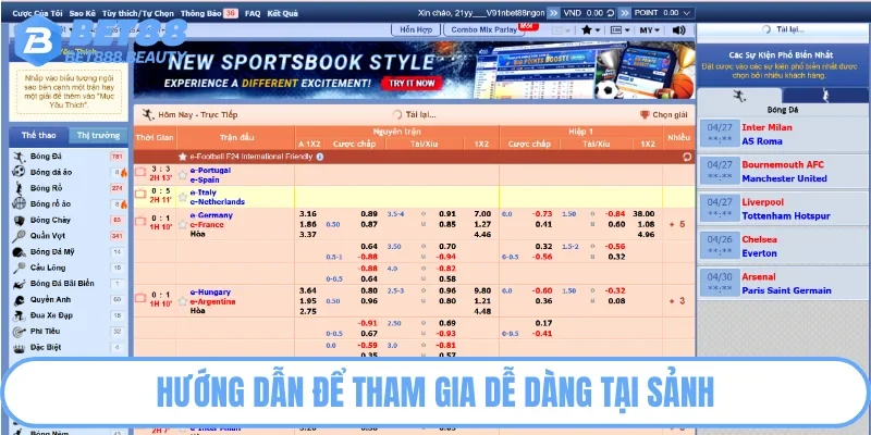 Hướng dẫn để tham gia dễ dàng tại sảnh thể thao Bet88